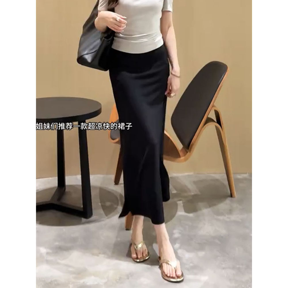 黑色直筒侧开叉半身裙女2
