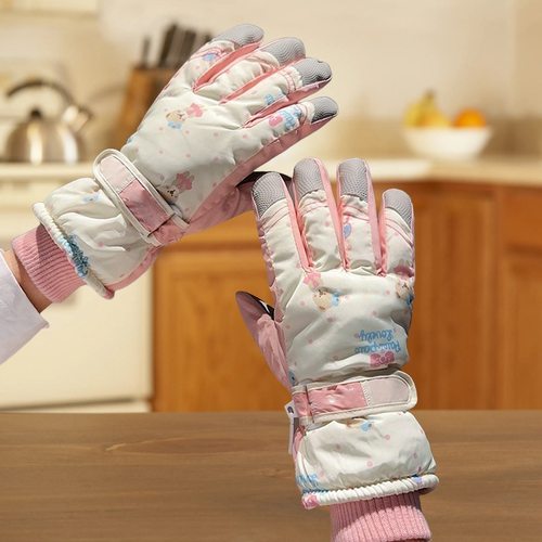 【下单立减50】可爱小熊女士滑雪手套全掌触屏冬季加绒加厚防风WF