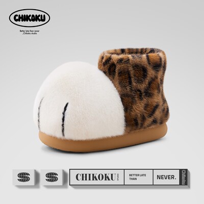 chikoku雪球猫爪棉靴亲子包跟棉拖鞋女冬家居加绒保暖情侣棉鞋男