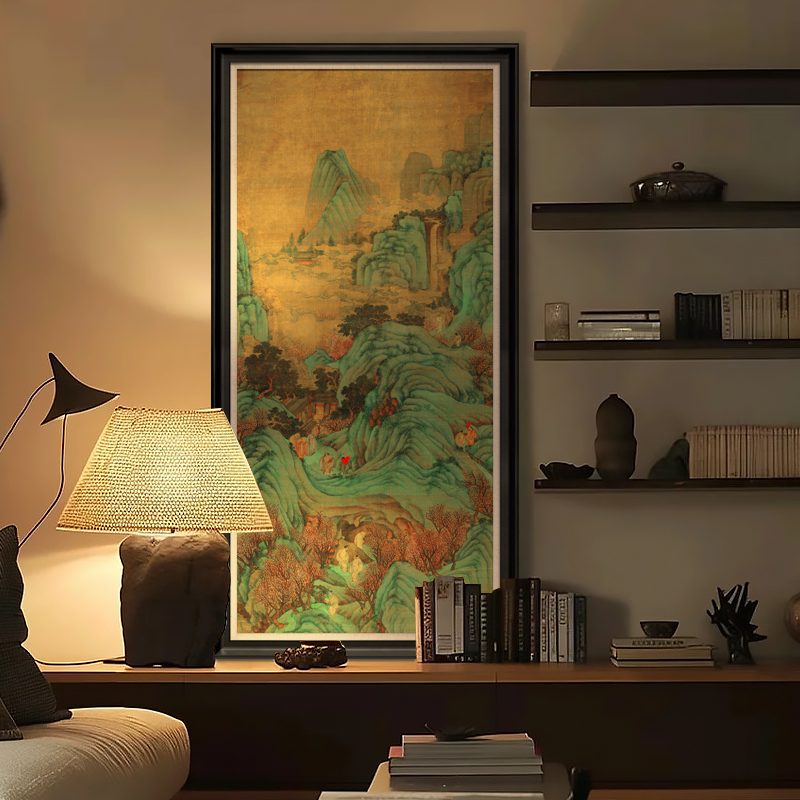 新中式山水装饰画日式酒店民宿会所售楼处高端青绿挂画