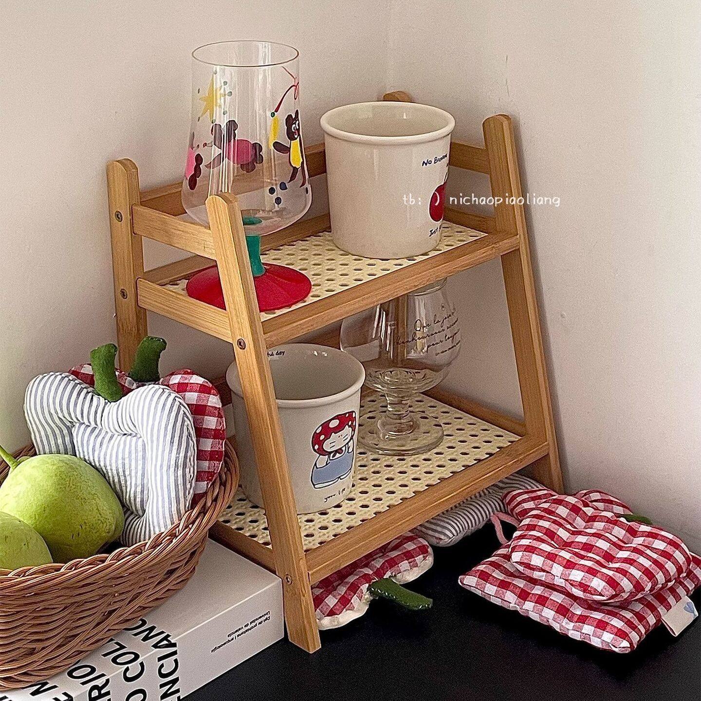 藤编杯子收纳置物架杯架双层桌面杂物水杯收纳架宿舍厨房整理架,收纳整理,整理架/置物架/收纳架,淘宝优惠券,粉丝福利购,淘宝优惠卷