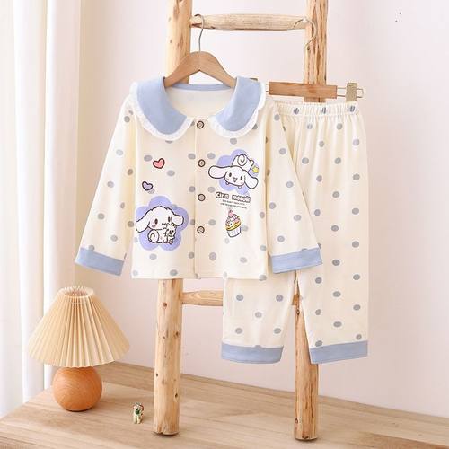 日系春秋儿童睡衣女童装洋气可爱娃娃领长袖家居服套装中大童同款