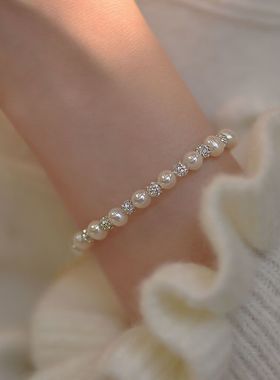 珍珠水钻手链天然淡水珍珠手链女2022年新款简约水钻手环女百搭通