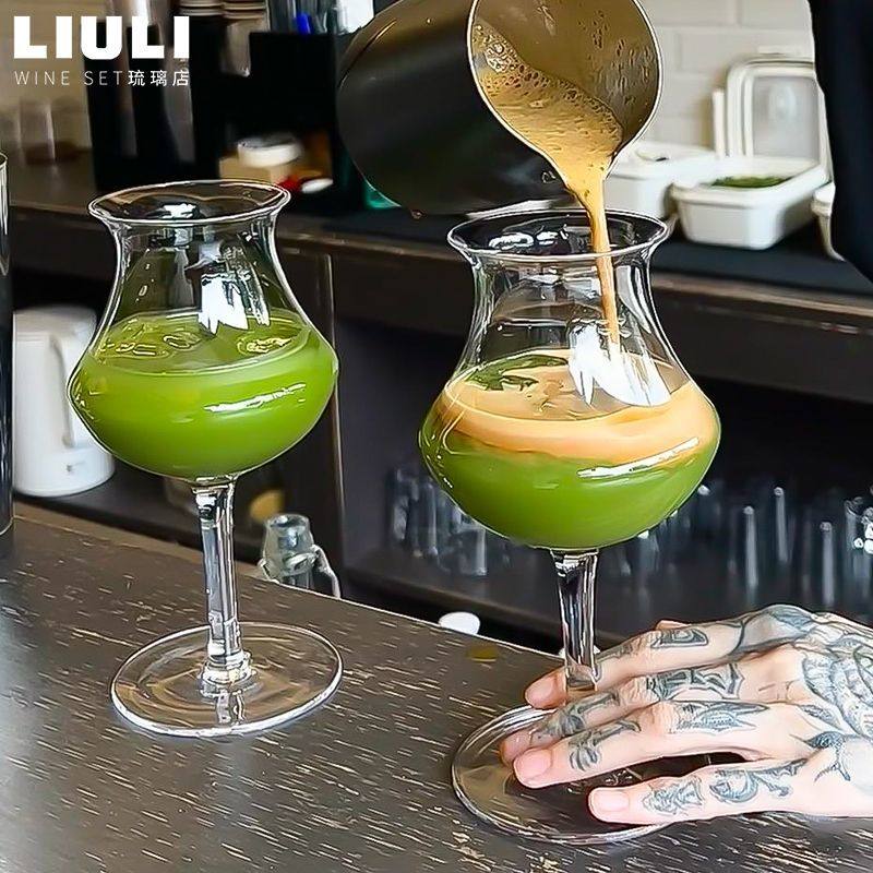 反口特调饮品杯 复古风高脚玻璃冰美式拿铁咖啡杯个性精酿啤酒杯