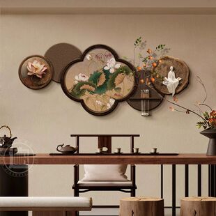 宋代美学挂画客厅沙发背景墙装饰画水培绿植画新中式茶室氛围布置