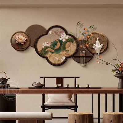 宋代美学挂画客厅沙发背景墙装饰画水培绿植画新中式茶室氛围布置