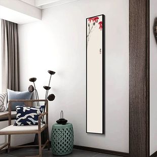 新中式禅意挂画窄细长条客厅茶室背景墙壁画齐白石水墨玄关装饰画