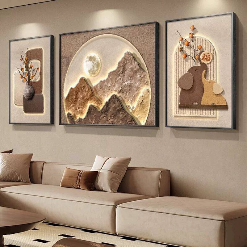 背有靠山侘寂风客厅装饰画高级感沙发背景墙壁画柿柿如意三联挂画,家居饰品,现代装饰画,淘宝优惠券,粉丝福利购,淘宝优惠卷