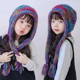钩帽子的专用线多巴胺彩虹编织女童毛线帽多种色系秋冬儿童保暖护