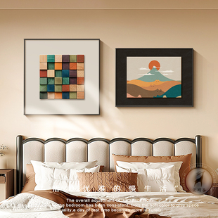 多巴胺中古风卧室床头装饰画意式极简组合壁画法式复古主卧房挂画