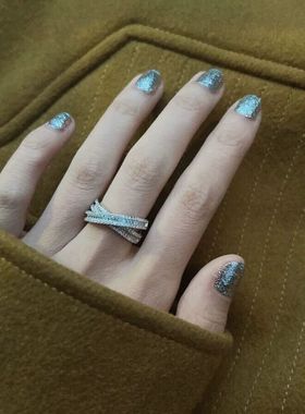 Star Ray925银色生日礼物个性化重工业女性时尚交叉指环气质戒指