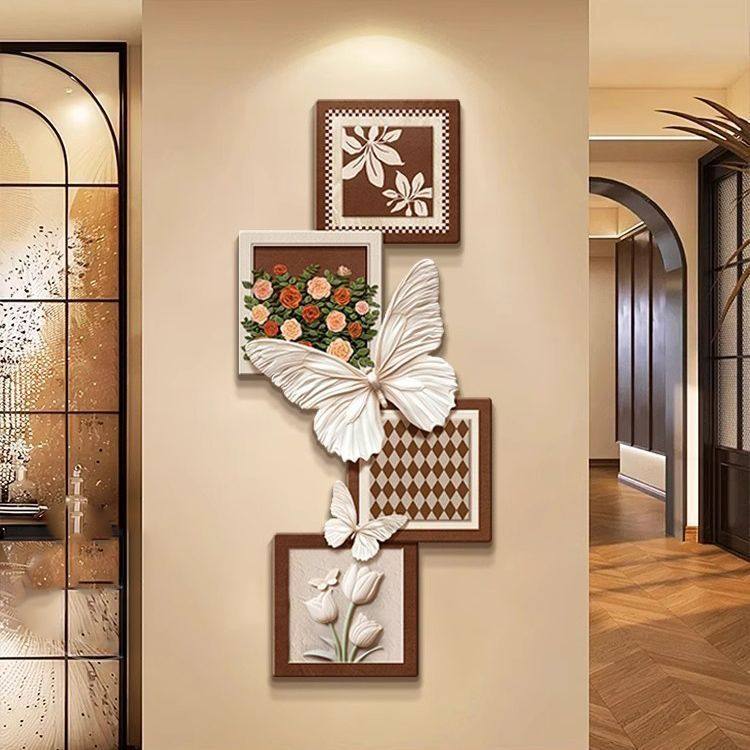 法式古风入户玄关装饰画玫瑰蝴蝶壁灯客厅挂画复古走廊过道壁画