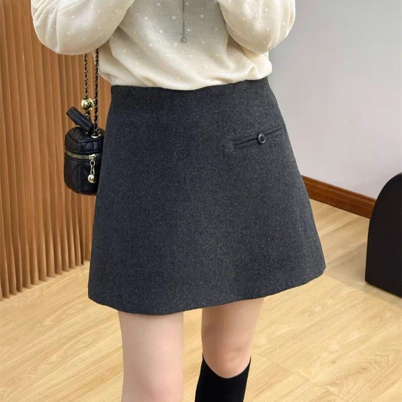 一粒扣毛呢半身裙女2025秋冬新款高腰显瘦防走光A字半身裙靴裙,女装/女士精品,大码半身裙,淘宝优惠券,粉丝福利购,淘宝优惠卷