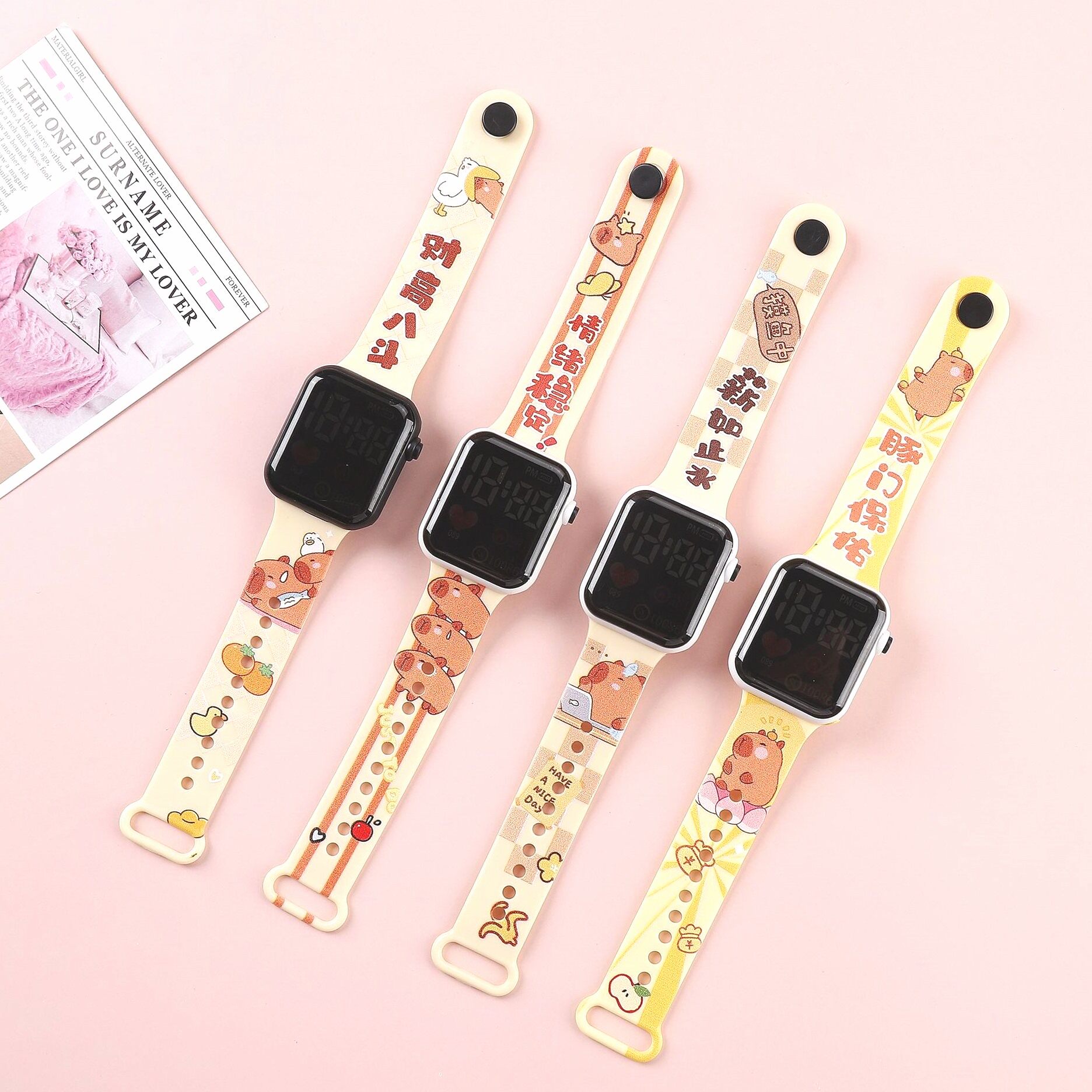 卡皮吧啦手表小学生卡通卡比巴拉夜光表儿童玩具水豚防水时间配饰