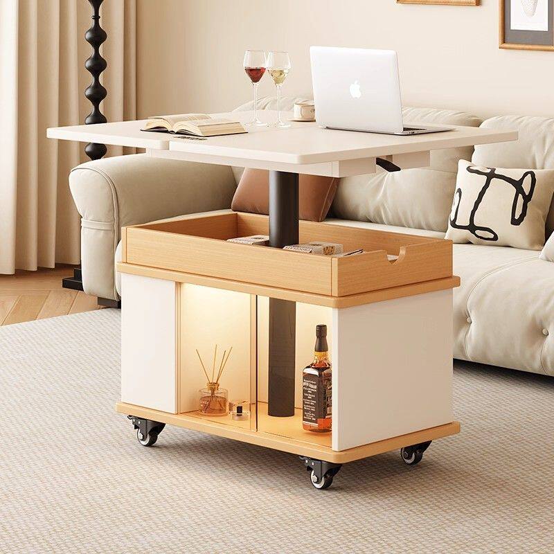 全实木折叠移动升降小推车沙发边几家用茶几客厅多功能小户型茶桌