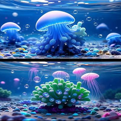 鱼缸贴纸背景画唯美海底水草珊瑚3D水族箱造景装饰壁纸高清定制