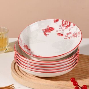 10个装年年有余套装陶瓷釉下彩餐具微波炉洗碗机可用家用菜盘