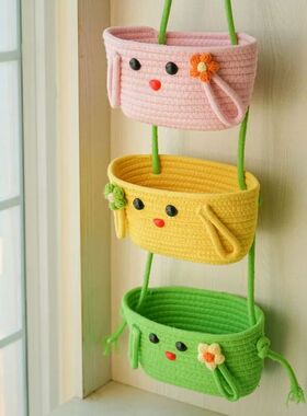 三轮车改造内饰卡通棉线绳杂物零食储物盒创意悬挂式收纳挂袋挂篮