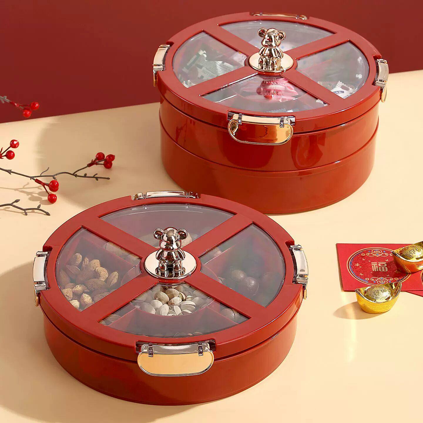 新款密封防潮干果盘客厅高档坚果盘水果盘喜庆结婚果盘零食盘厂家