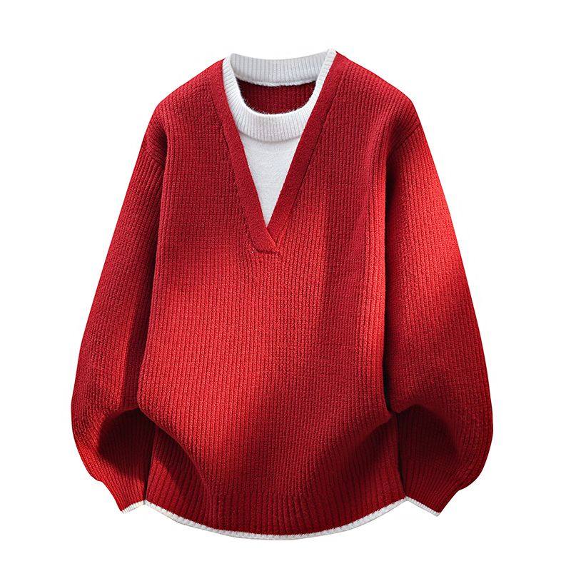 本命年假两件红色毛衣男秋冬季2026新款拜年服宽松慵懒加厚针织衫