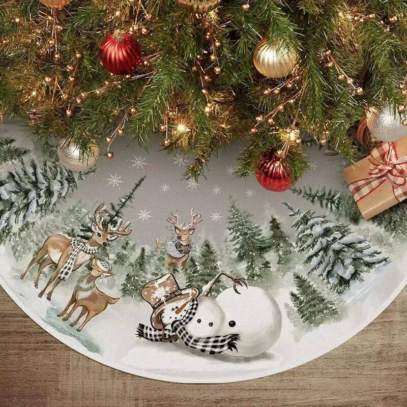90/120cm Christmas Tree Skirt Snowman Reindeer Snowflake Tre