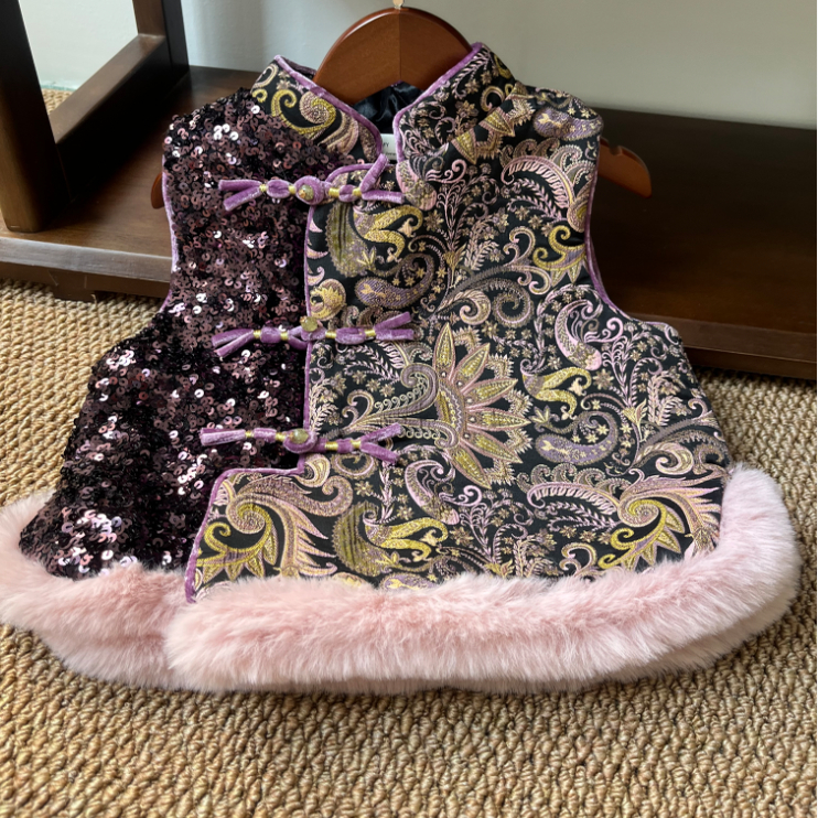 加厚夹棉秋冬妇童拜年服唐装马甲