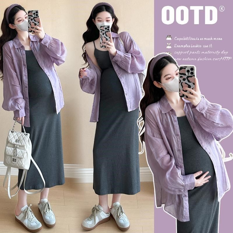 孕妇装春秋季2025新款套装吊带连衣裙长袖开衫衬衣上衣外穿两件套,孕妇装/孕产妇用品/营养,套装,淘宝优惠券,粉丝福利购,淘宝优惠卷