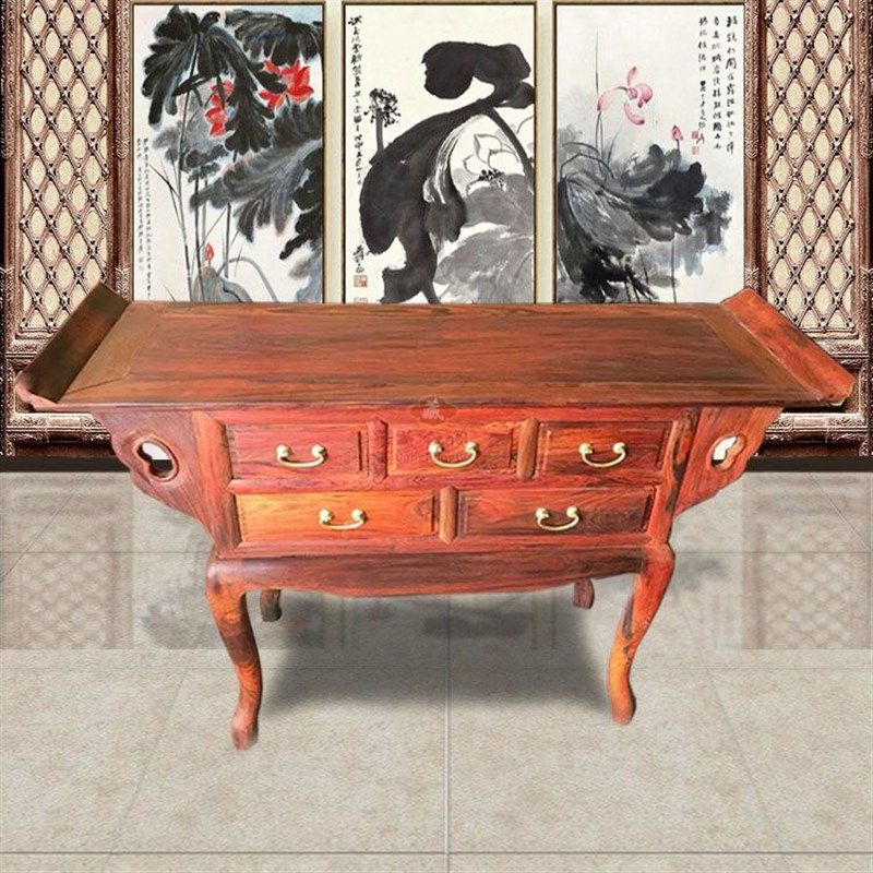 寮国大红酸枝供桌玄关台 翘头案台 供桌 供佛桌条案香案 红木家俱