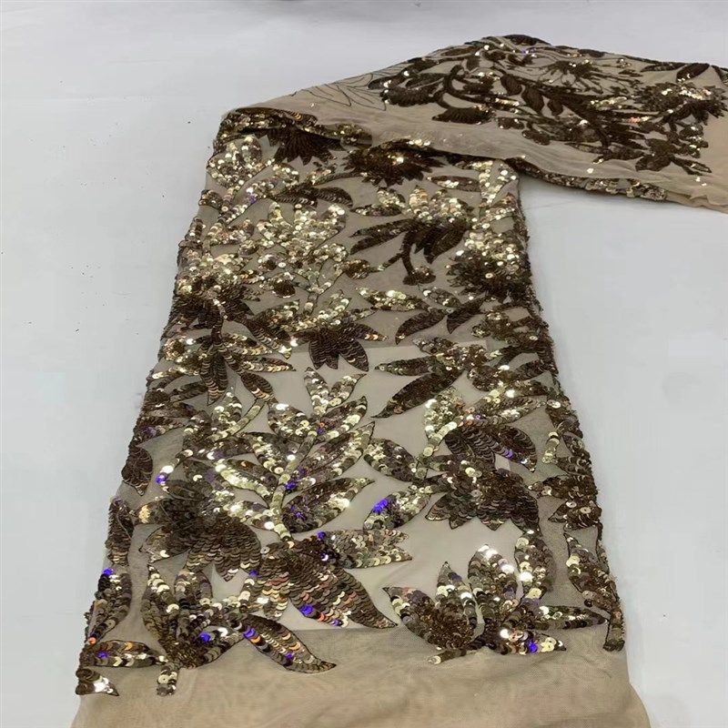 时尚叶子图案婚纱礼服亮片珠子绣服装面料时装连衣裙非洲蕾丝花边,纺织面料/辅料/配套,服装花边,淘宝优惠券,粉丝福利购,淘宝优惠卷