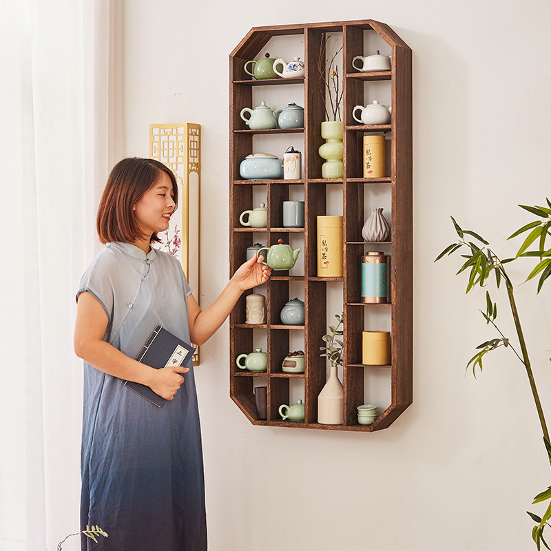 中式实木多宝阁博古架壁挂式简约茶壶置物架茶杯展示架茶具架挂墙,住宅家具,多宝格/博古架,淘宝优惠券,粉丝福利购,淘宝优惠卷