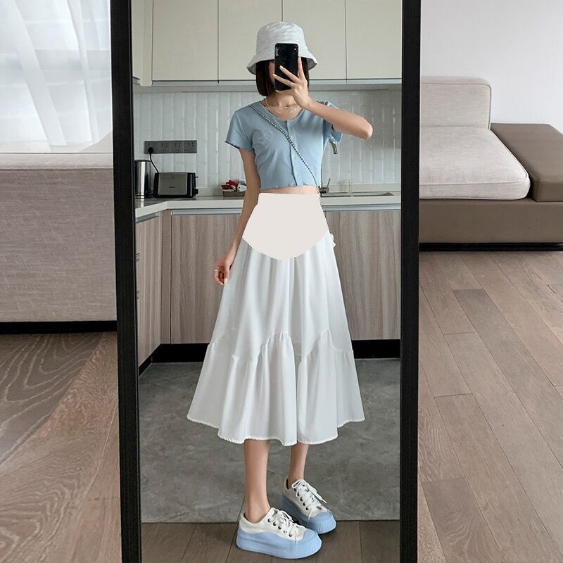 黑色半身裙孕妇夏季高腰显瘦雪纺托腹裙小个子遮跨中长款a字伞裙,孕妇装/孕产妇用品/营养,半身裙,淘宝优惠券,粉丝福利购,淘宝优惠卷