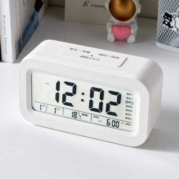 充电语音报时闹钟简约老人整点表学生电子音乐台钟静音夜光床头钟