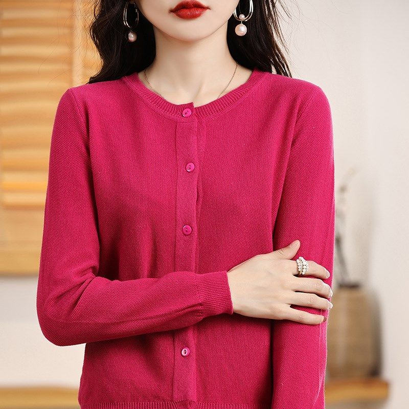 纯棉线长袖针织开衫女短外套毛衣圆领宽松全棉线外搭上衣线衣春秋,女装/女士精品,毛针织衫,淘宝优惠券,粉丝福利购,淘宝优惠卷