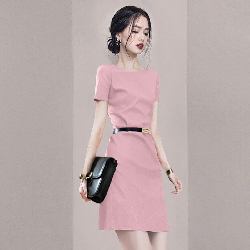 高级感气质时尚粉色连衣裙2024夏季新款女装小个子温柔风修身裙子,女装/女士精品,连衣裙,淘宝优惠券,粉丝福利购,淘宝优惠卷