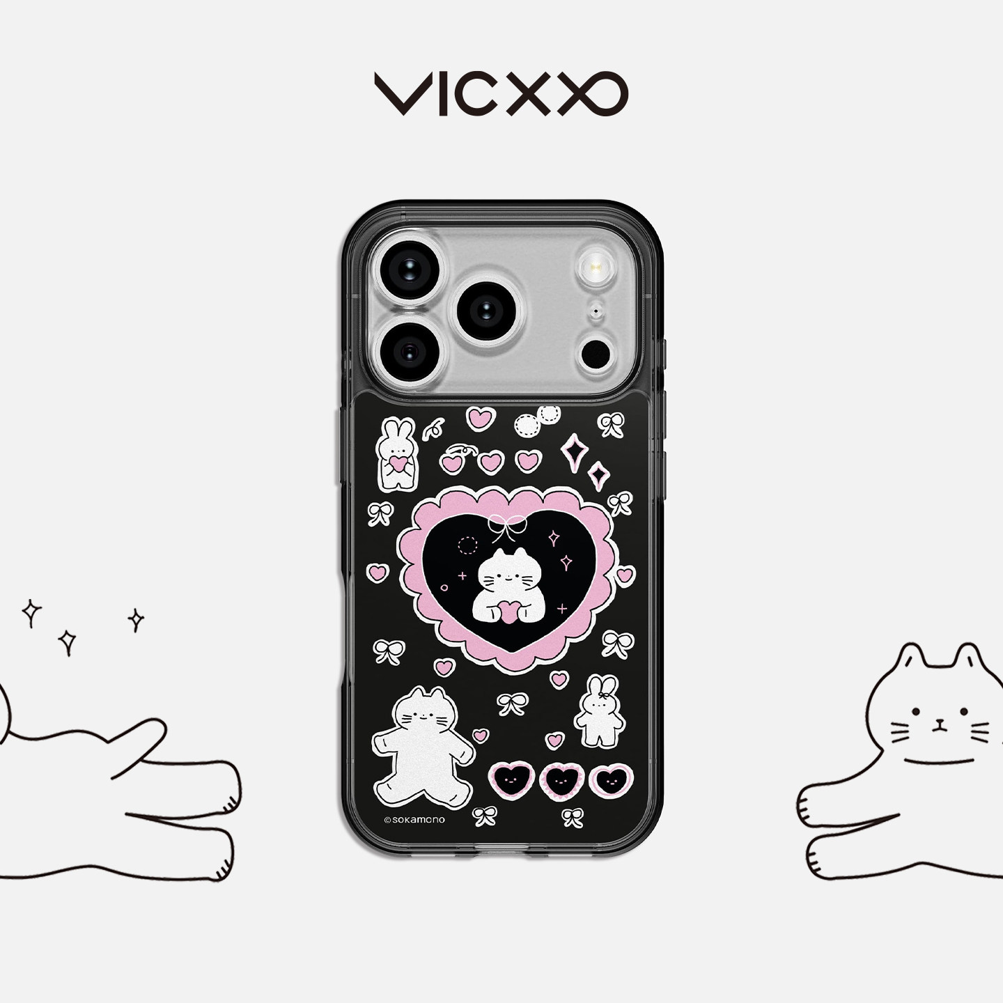 vicxxo韩国手机壳Sokamono系列传递爱心手机背贴轻薄女生手机壳保护壳时尚ins风适用苹果17pm/17p卡通手机套