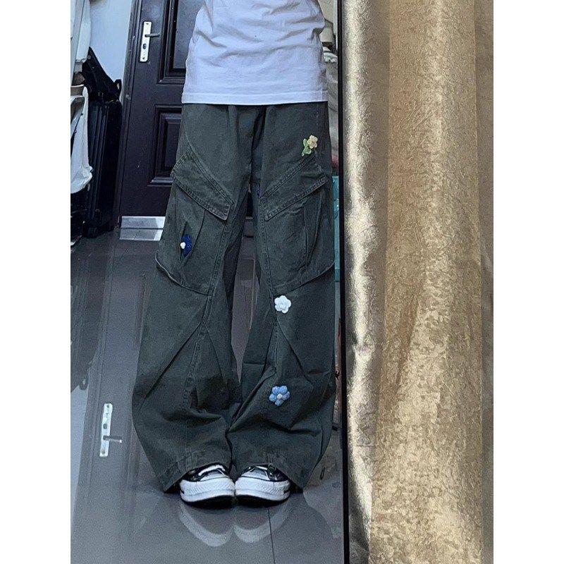 美式复古高街多口袋直筒工装裤男女宽松刺绣伞兵裤解构设计阔腿裤,女装/女士精品,休闲裤,淘宝优惠券,粉丝福利购,淘宝优惠卷