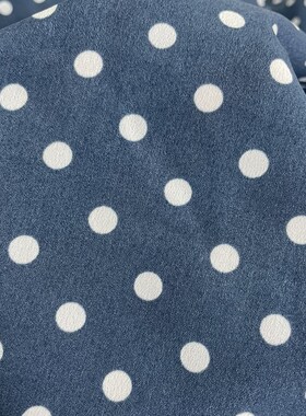 358蓝底小波点印花双雪纺布柔软透气垂绉感连D衣头裙ZHA上半身裙