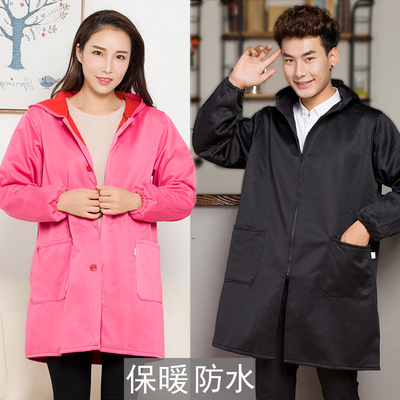 乐大姑韩式加绒罩衣成人女防水防油工作服厚男拉链长袖围裙厨房冬