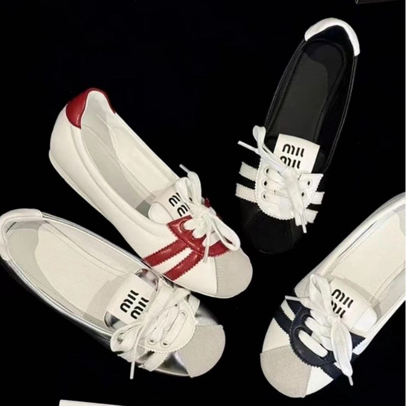 法式芭蕾运动鞋女平底2024夏季新款系带透气一脚蹬小白鞋时尚单鞋,女鞋,时尚芭蕾鞋,淘宝优惠券,粉丝福利购,淘宝优惠卷