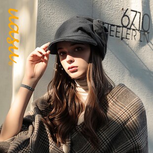 韩版时装周定制款小众设计感圆顶帽女人味鸭舌帽艺术家时装帽秋冬