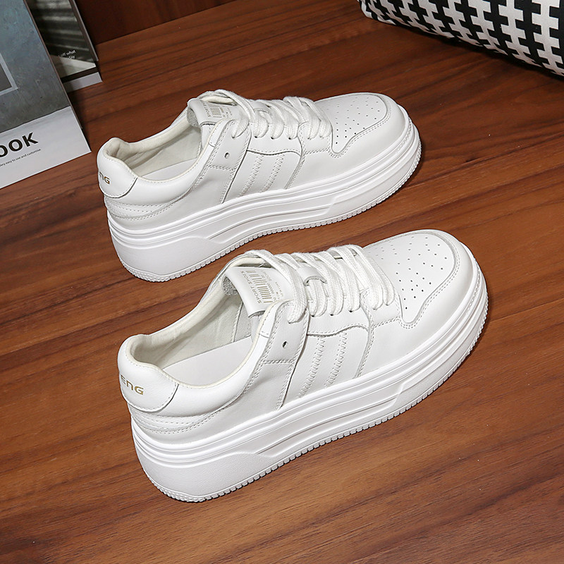 2023年新款头层牛皮小白鞋子女厚底春秋百搭松糕鞋休闲面包板鞋潮,女鞋,深口单鞋,淘宝优惠券,粉丝福利购,淘宝优惠卷