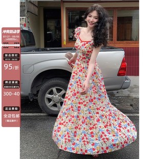 Haze禾枝《花开半夏》夏日浪漫碎花荷叶小飞袖连衣裙女气质约会裙