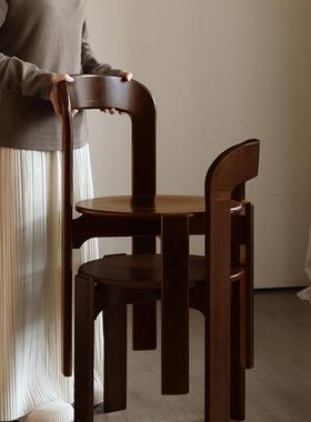 中复古可折叠放实木餐桌椅家用靠背椅子设计师法式极简小户型凳子