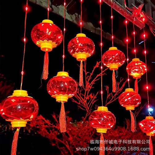 直销2022年新款led彩灯皮线过年喜庆春节装饰大红灯笼窗帘灯