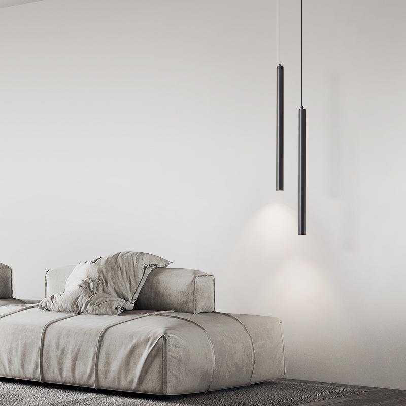 后现代全铜竖条吊灯现代简约客厅沙发卧室灯黑色直管三色光led灯