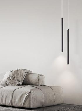 后现代全铜竖条吊灯现代简约客厅沙发卧室灯黑色直管三色光led灯