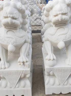 石雕石狮子一对精雕汉白玉青石大门口家用看门狮子祠堂墓前小摆件