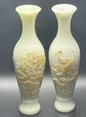 仿古玉龙仙鹤花瓶树脂摆件古玩古董收藏家居装饰工艺品