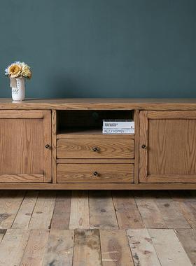 美式乡村现代简约小户型客厅电视柜复古做旧实木电视柜储物柜家具