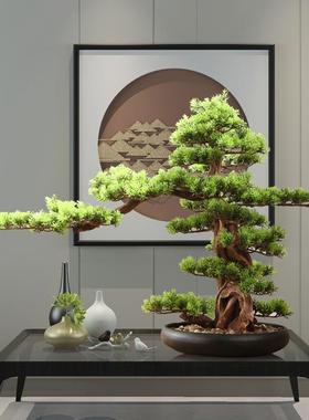 鎏玉堂仿真小号迎客松盆景客厅玄关书房家居摆件装饰品微景观软装